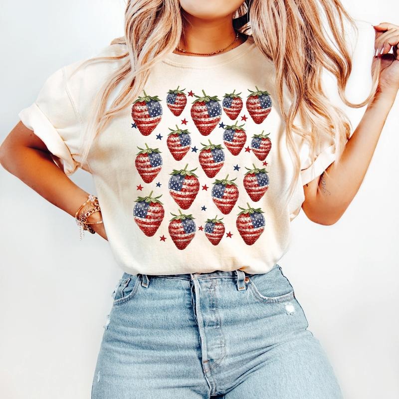 4th of July Strawberries Shirt, America Shirt, 4th of July Shirt, Strawberry Shirt, American Girl Shirt, Independence Day, Retro Fourth July, Comfort Colors T Shirt