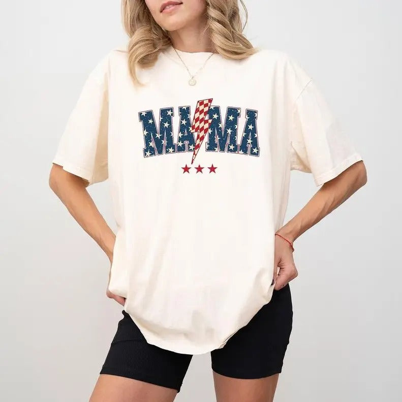 American Mama Comfort Colors Shirt, 4th Of July Shirt, Retro American Independence Day Since 1776 Shirt, 4th Of July Mom Shirt, Cotton Fabric Relaxed Fit Chic Style, Menswear, Womenswear, Women's Top