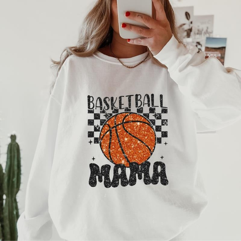 Basketball Mama #1 Crewneck, Retro Cotton, Crewneck Fashion Fit Sleeve Comfortable Cute, CASUAL COTTON CREWNECK HOODIE, WOMENS SWEATSHIRT Womenswear Athletic Basic Day Long Sleeves Mama