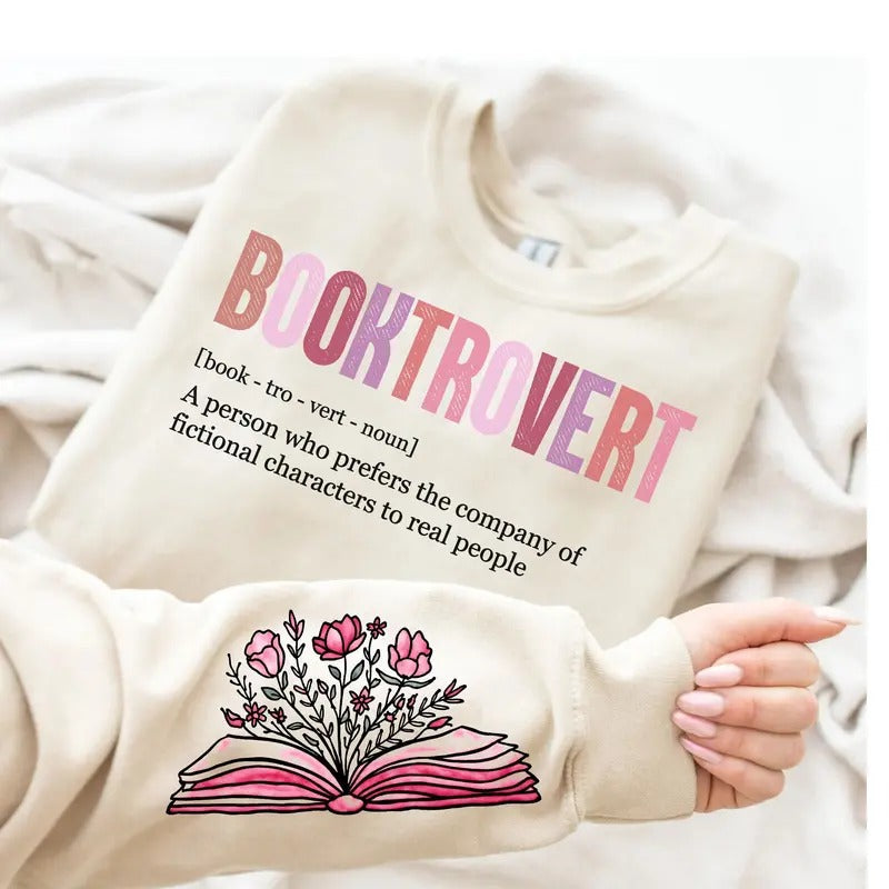 Booktrovert Definition Funny Book Lover Sweatshirt, Retro Books Hoodie, Positive Quotes Shirt, Book Lover Gift, Reading Womenswear Soft Crewneck Pullover Long Sleeves Graphic Fabric Sweater