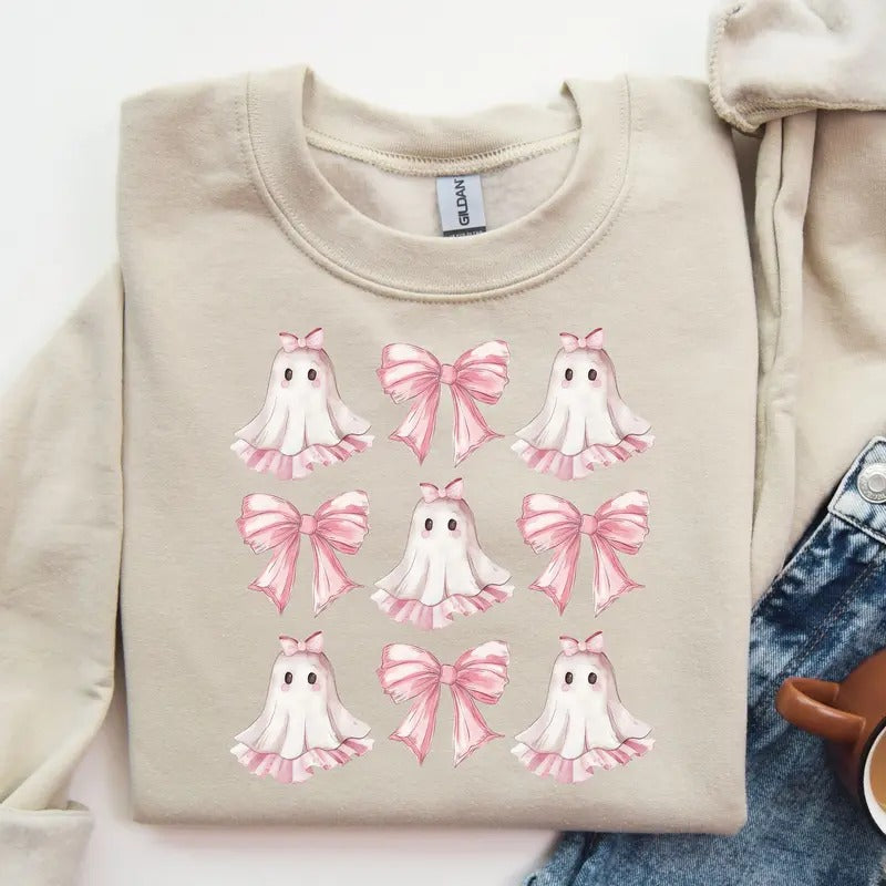 Coquette Halloween Shirt, Coquette Pink Bow Ghost Shirts, Cute Ghost Graphic Tee, Pink Coquette Halloween T-Shirt, Pink Spooky Vibes Shirts, Halloween Horror, Spooky Season, Coquette Halloween, Floral Bows Ribbons