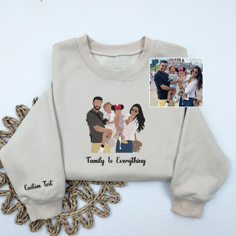 Custom Embroidered Portrait Sweatshirt from Photo, Personalized Family Portrait Sweatshirt, Custom Text, Mothers Day Gift, Fathers Day Gift
