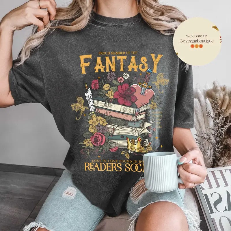 Fantasy Readers Society Shirt, Romance Shirt, Readers Vintage, Reading Shirt, Gift for Book Lovers, Bookish Gift, Book Club T-Shirt Bookish Gift T-Shirt