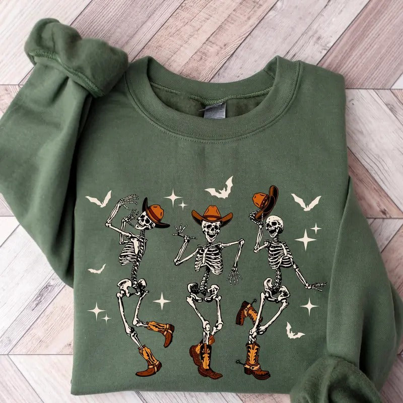 Halloween Dancing Skeleton Sweatshirt Western Halloween Cow Sweatshirt Halloween Cowboy Shirt Halloween Tee Halloween Cow Halloween Tee T-shirt, sweater and Hoodie