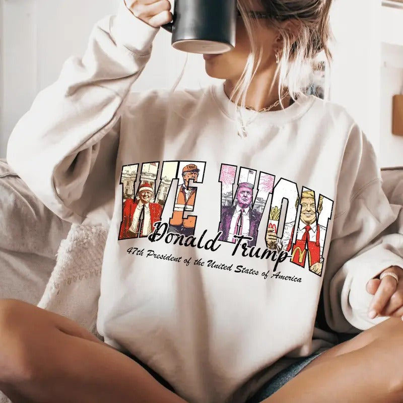 We Won Trump 47th Tshirt/Sweatshirt/Hoodie, Retro Santa Crewneck, Gift For MyFriends, Cotton, Menswear Top