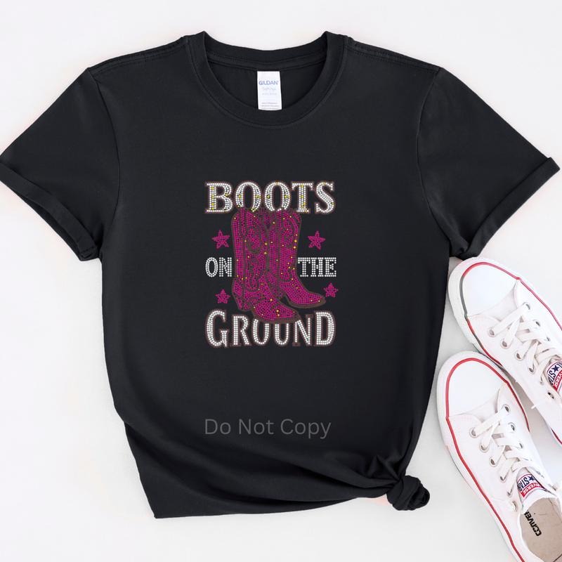Boots On The Ground Silver/Hot Pink Rhinestone Transfer