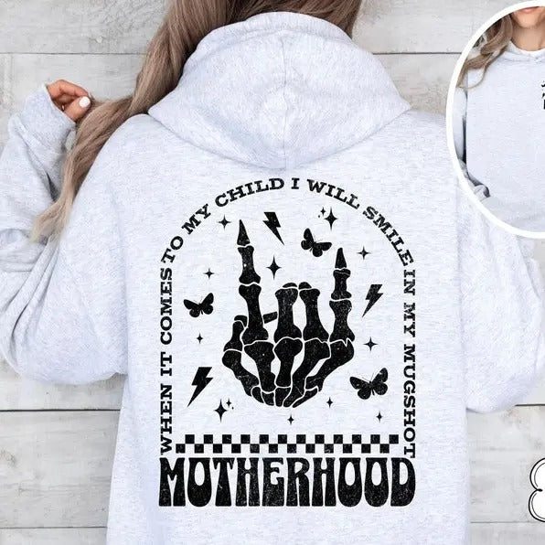 I Will Smile In My Mugshot Hoodie, Custom Mom Hoodie, Feral Mom Hoodie, Sarcastic Mom Hoodie, Funny Mom Gift, Motherhood Hoodie, Mothers Day