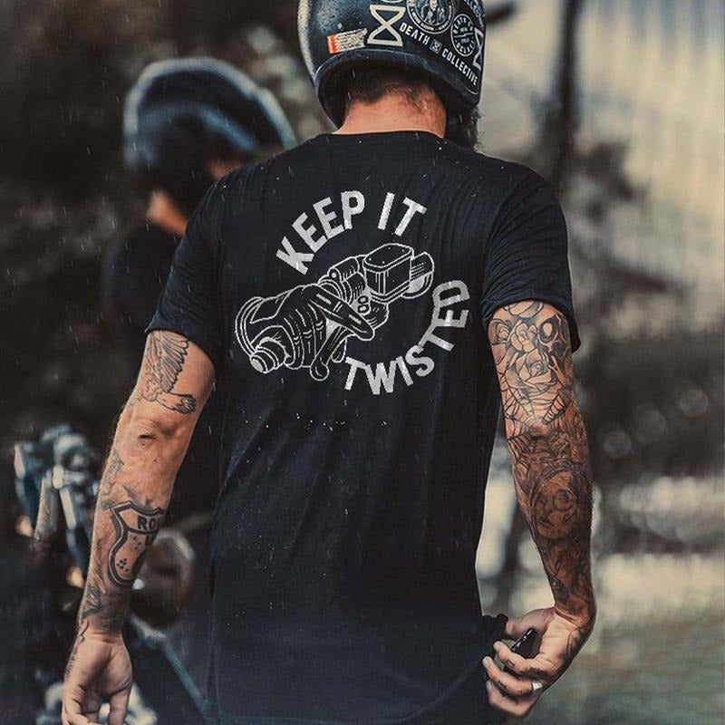 KEEP IT TWISTED Motor Handle Letter Graphic Black Print T-shirt