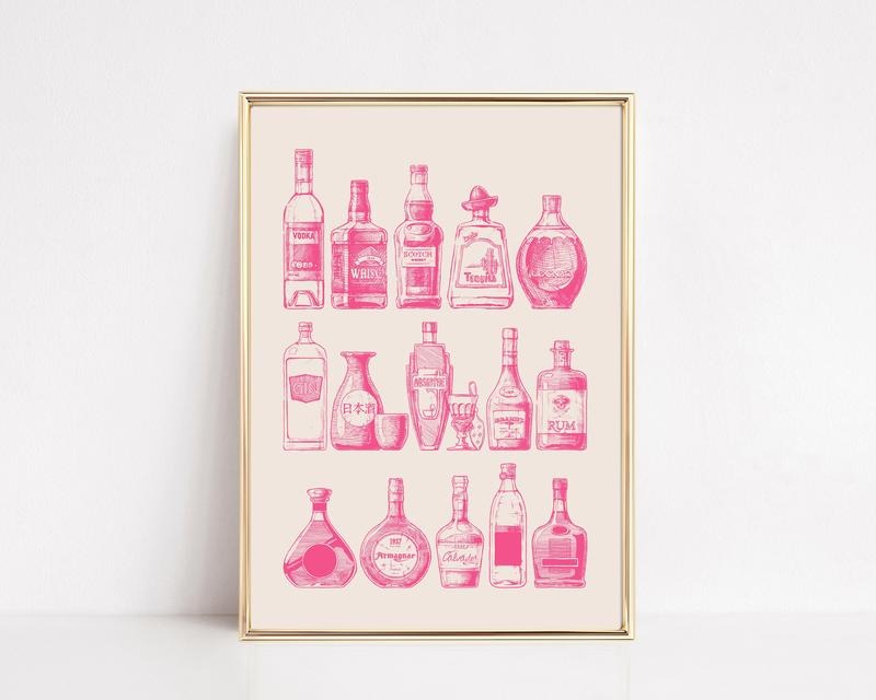 Pink Bar Cart Wall Art Print - Aesthetic Girly Decor, No Frame, Gifts for Women & Friends, Home Decor, Birthday Wall Poster, Landscape Decoration