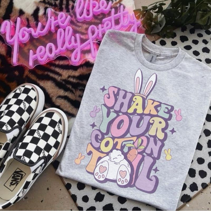 Shake Your Cotton Tail Ash Grey T-Shirt - Bleached - Gildan - Unisex
