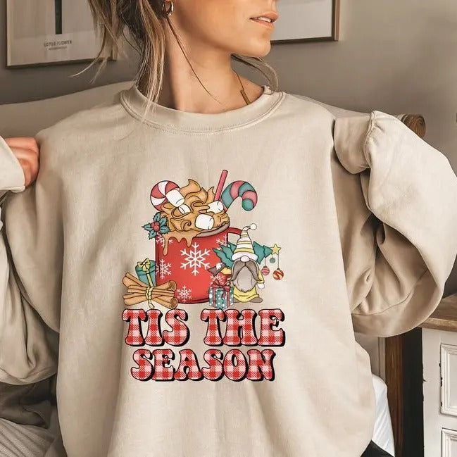Tis The Season Sweatshirt, Retro Christmas Sweatshirt, Happy New Year , Cute Gingerbread Cookie T Sweatshirt, Family Christmas Pajamas, CB221