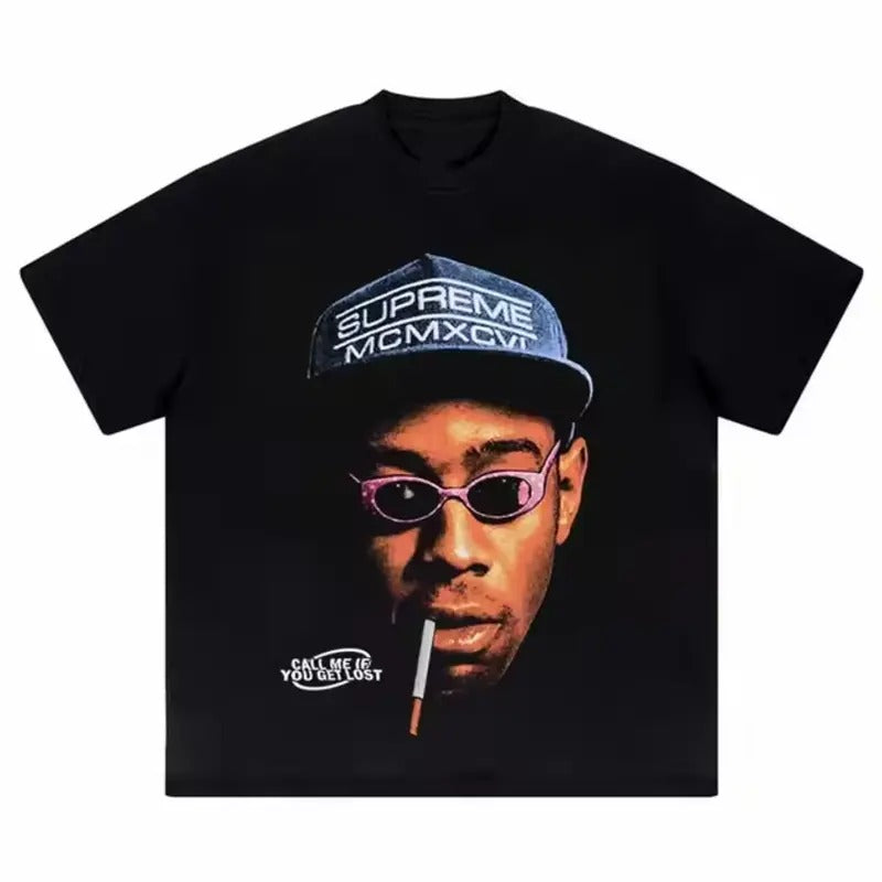 Tyler The Creator Supreme Graphic Tee, Iconic Photo Print, Bold Streetwear, Casual Fashion, Unisex White Shirt, Artistic Hip-Hop Apparel
