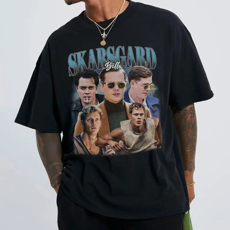 Vintage Bill Skarsgård Shirt - Homage Shirt Unisex Pennywise Clown Graphic Tee, Gift Bill Skarsgård Gift For Movies Lovers Casual