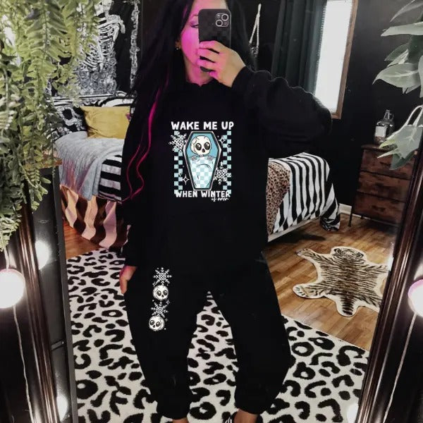 'Wake Me When Winter Is Over' Mix & Match Sweatpants Set, Long Sleeve Crewneck, Hoodie, T Shirt, Goth Pullover, Skulls