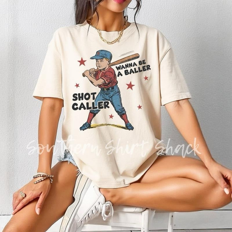 Wanna be a baller shot caller T shirt | ivory comfort colors t shirt | baseball mama T shirt | baseball season t shirt