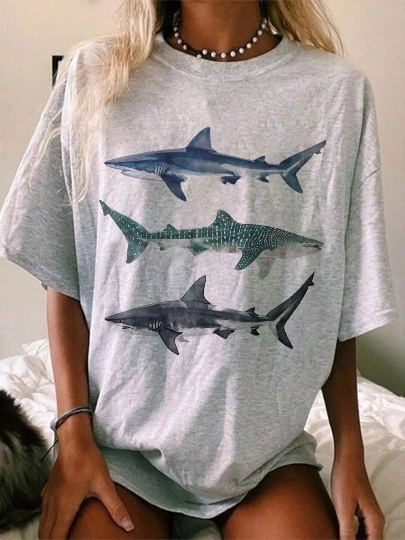 Women's Drop Shoulder Tee, Casual Cute Half Sleeve Round Neck T-Shirt for Summer, Ladies Top for Daily Wear, Graphic Tees