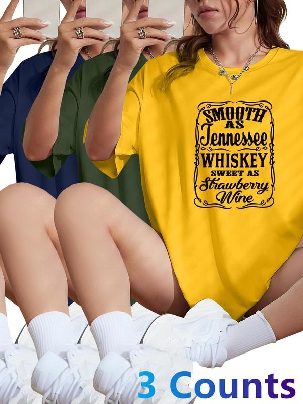 Women's Letter Print Round Neck Tee, Casual Short Sleeve T-shirt for Daily Wear, Ladies Clothes for All Seasons, Top