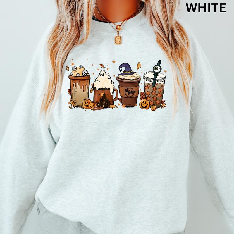 Womens Graphic Halloween Crewneck, Halloween Coffee #1 Sweatshirt, Spooky Season Graphic Oversized Halloween Graphic Crewneck, Cotton Pullover Spooky Season Sweater