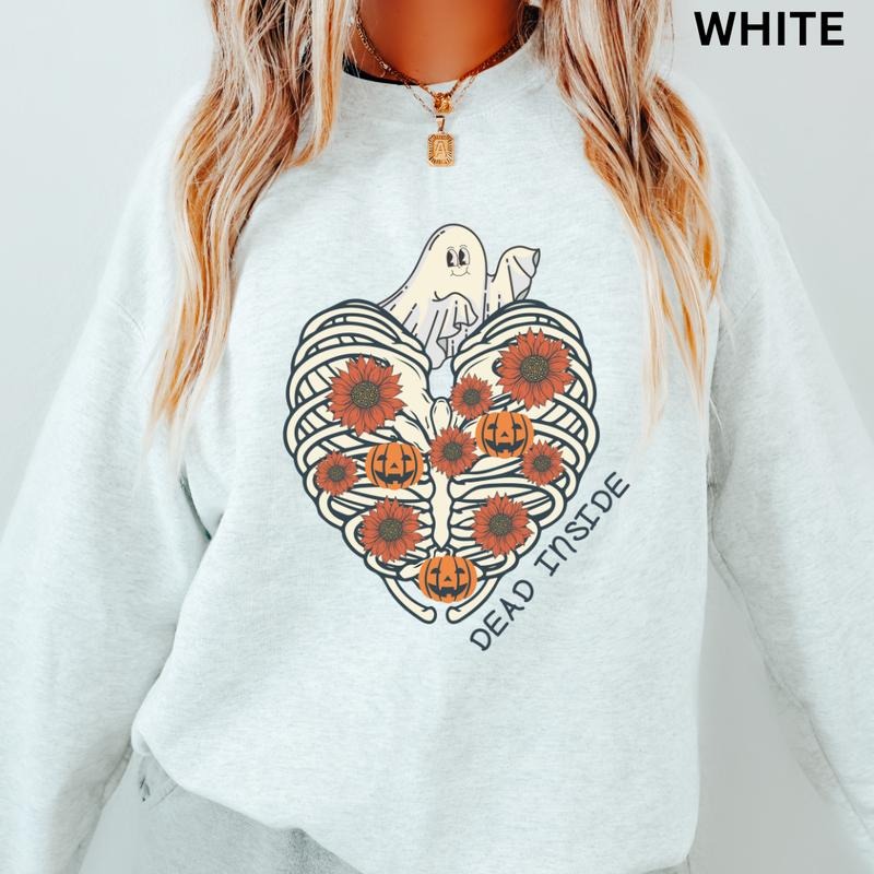 Womens Graphic Halloween Crewneck, Halloween Dead Inside Heart Sweatshirt, Spooky Season Graphic Oversized Halloween Graphic Crewneck, Cotton Pullover Spooky Season Sweater