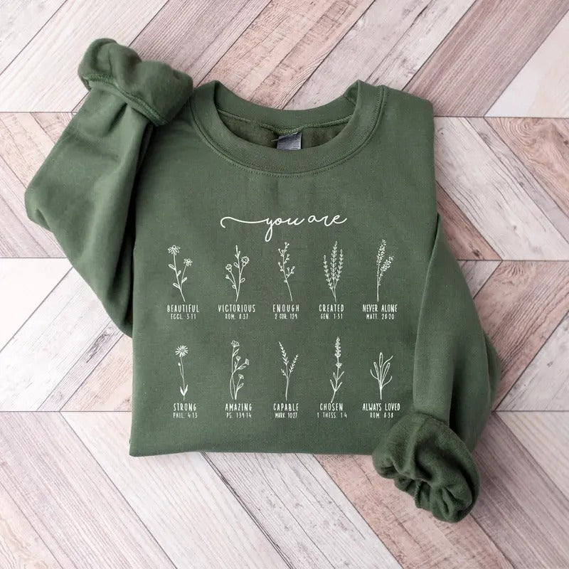 You Are Bible Verse Sweatshirt, Inspiration Bible Sweater, Wild flower Christian Shirt, Retro Christian Hoodie