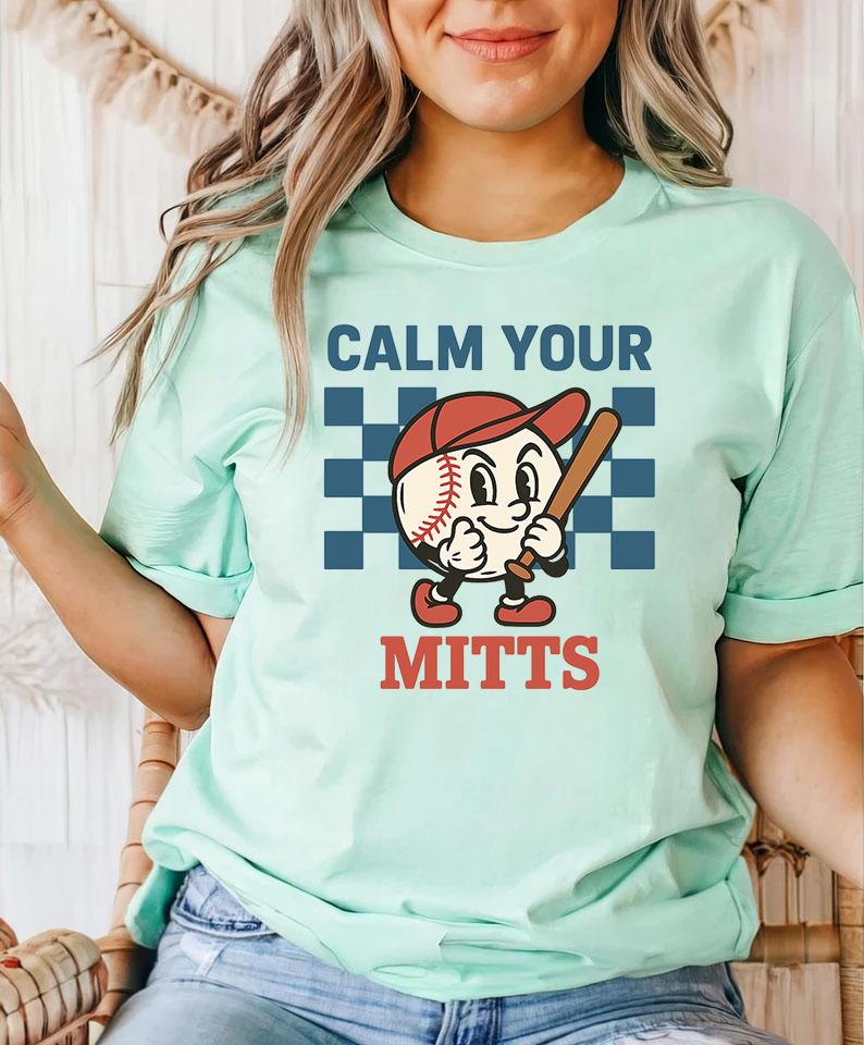 Baseball Calm Mitts Vintage Cartoon Retro Baseball Humor Tee Baseball Lovers Coach Player Tee (1)