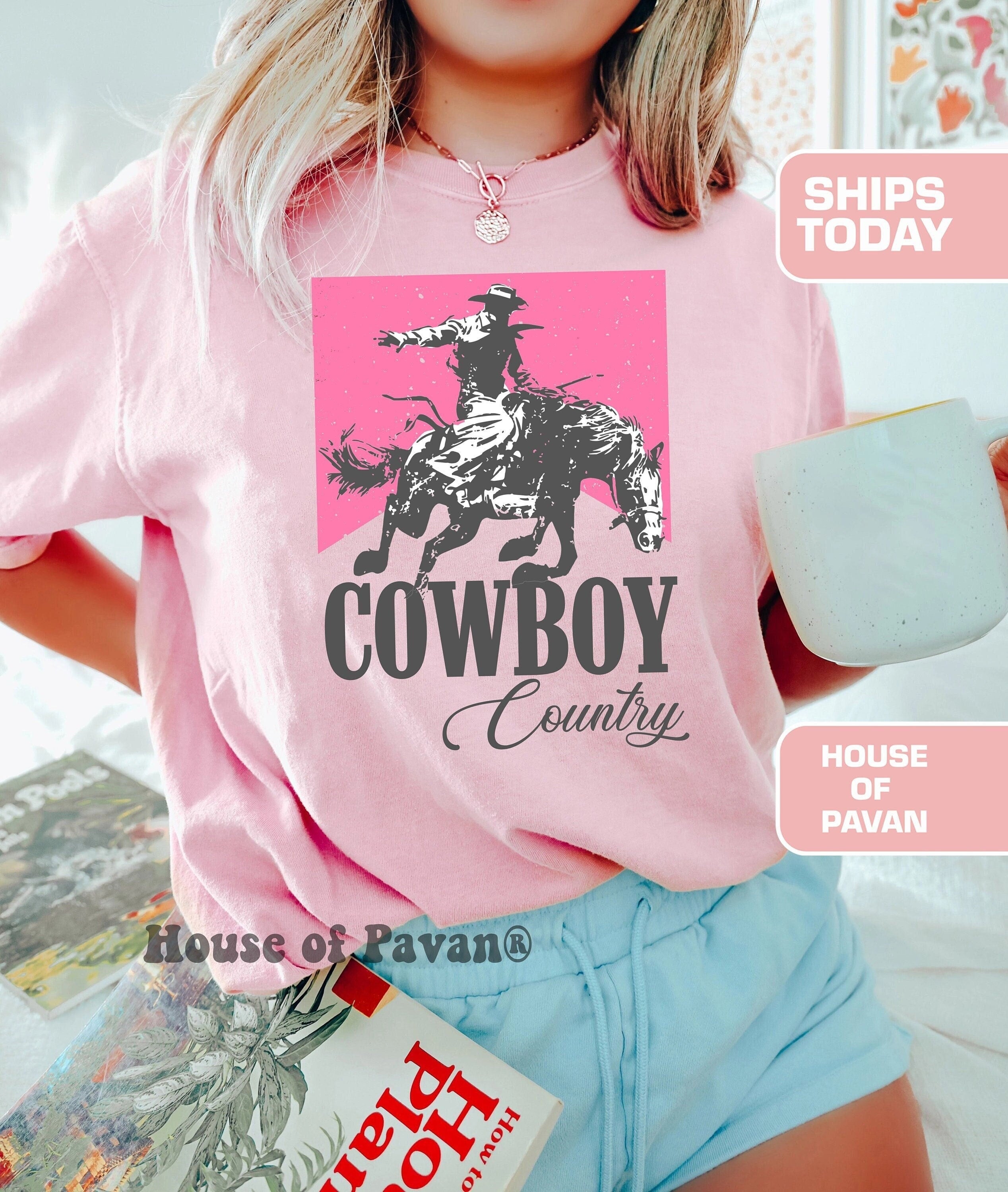 Cowboy Country Nashville Pink Rodeo Tee Western Cowgirl Vintage Country Comfort Colors Retro Boho Tee (1)