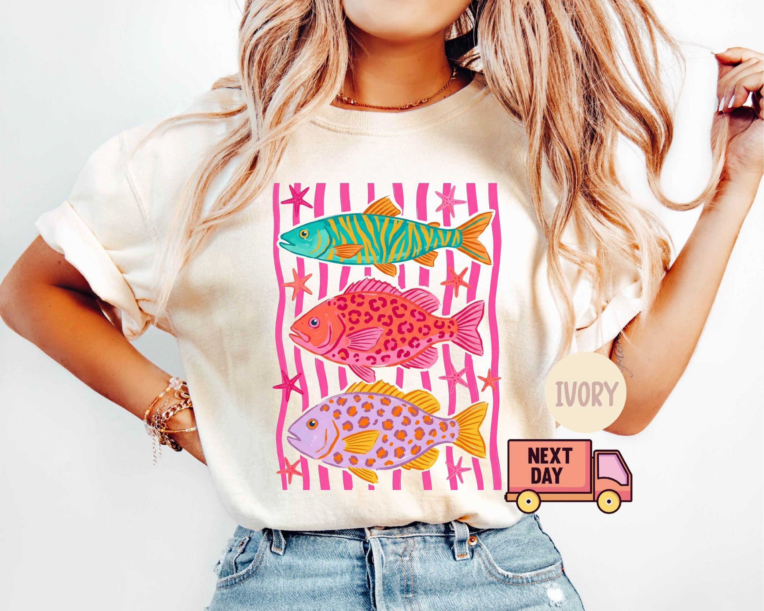 Comfort Colors Colorful Maximalist Tropical Fish Trio Unisex T-shirt, Sweatshirt, Hoodie (1)