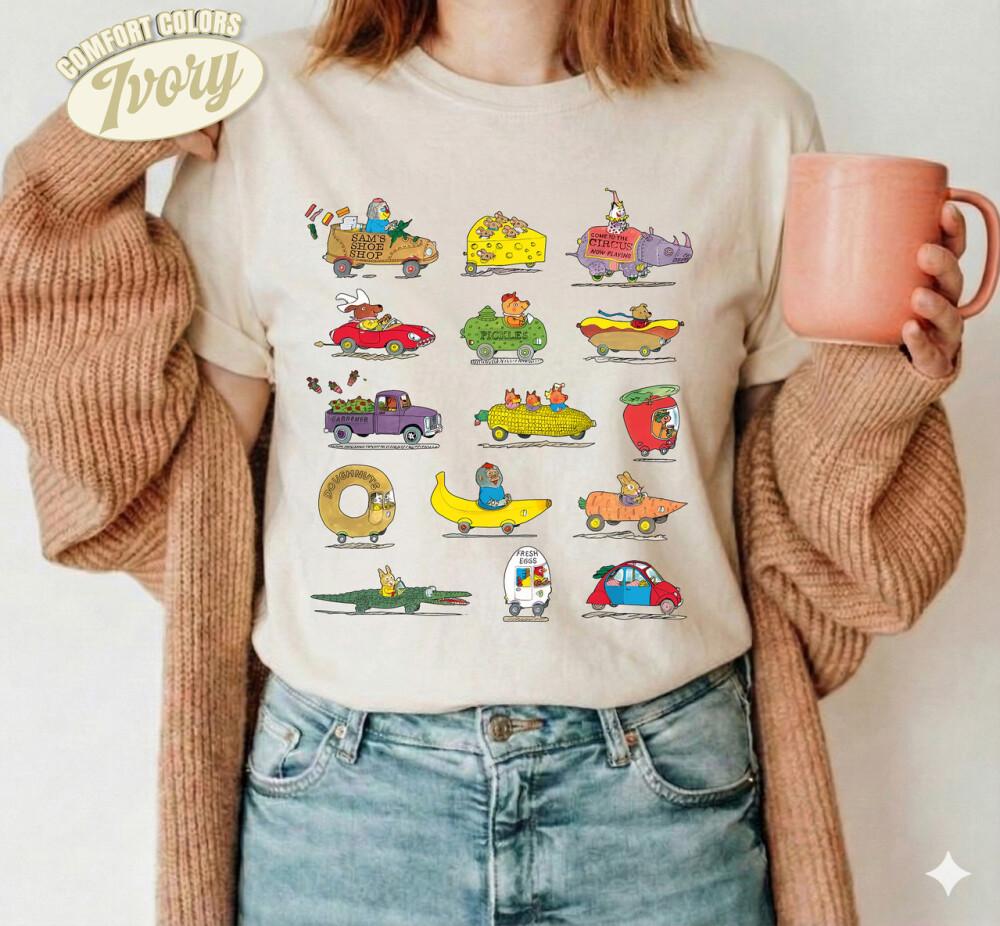 Richard Scarry Comfort Colors Busytown Vehicles Tee Vintage Childrens Book Preschool Teacher Tee Book Lover Fans (1)