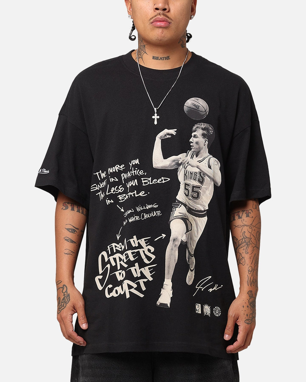 Mitchell & Ness Sacramento Kings Jason Williams Streetball T-Shirt Faded Black Hoodie, Sweatshirt | PureTeeCo.com (Image 1)