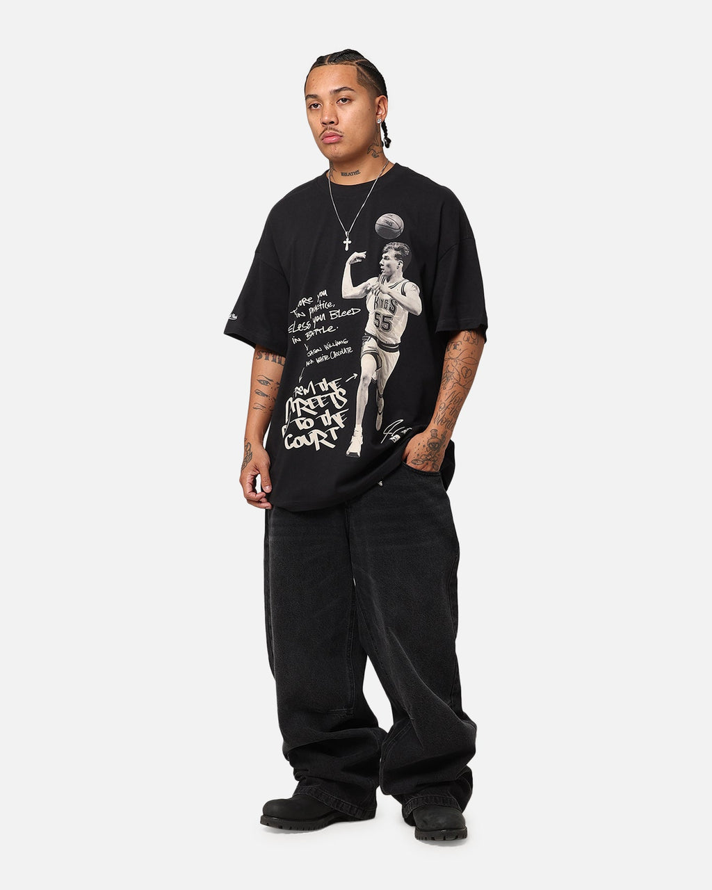 Mitchell & Ness Sacramento Kings Jason Williams Streetball T-Shirt Faded Black Hoodie, Sweatshirt | PureTeeCo.com (Image 2)