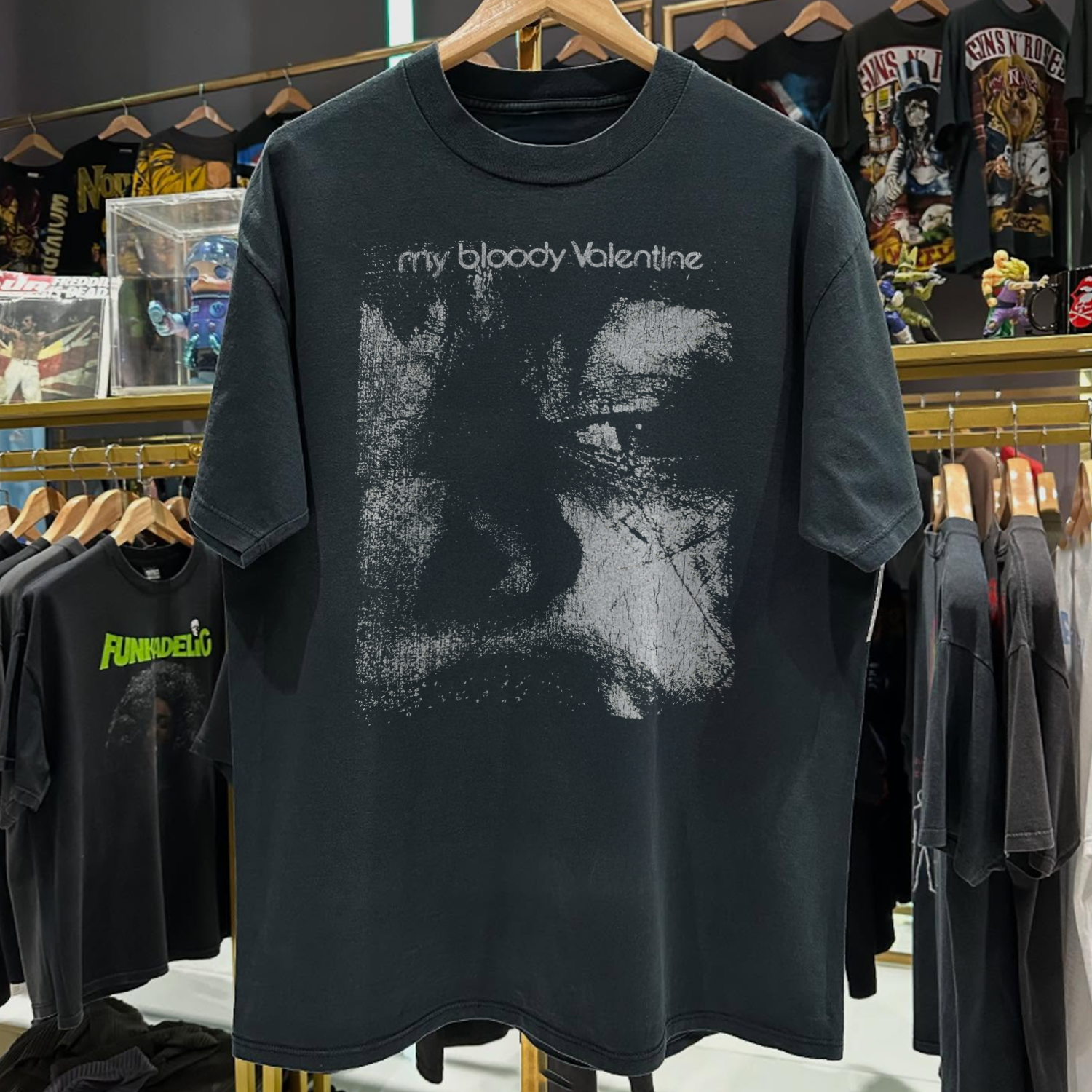 90s MY BLOODY VALENTINE ULTRA RARE WASHED BLACK T-SHIRT Hoodie, Sweatshirt | PureTeeCo.com (Image 1)