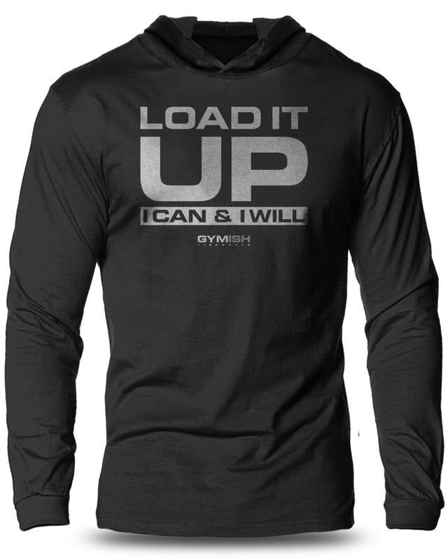 066. Load It Up Lightweight Workout Long Sleeve Hooded Gym T-shirt for Men Cotton Menswear Hoodie, Sweatshirt | PureTeeCo.com