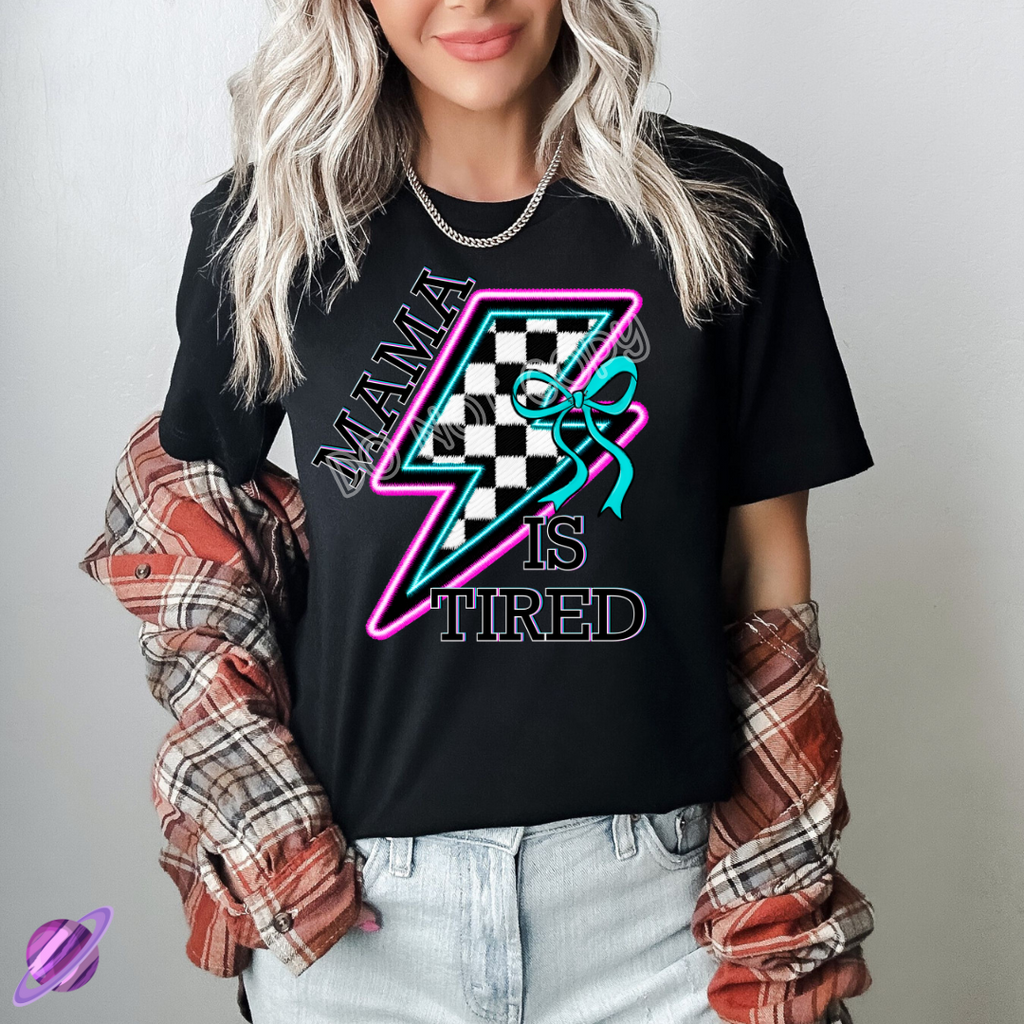 MAMA IS TIRED LIGHTNING TEE Hoodie, Sweatshirt | PureTeeCo.com (Image 1)