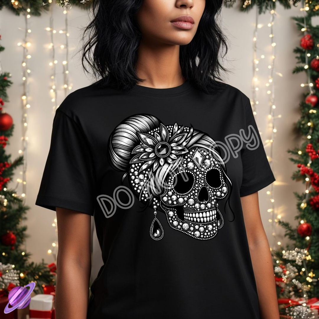 BLING SKULLFLOWER HAIR BUN TEE Hoodie, Sweatshirt | PureTeeCo.com (Image 1)