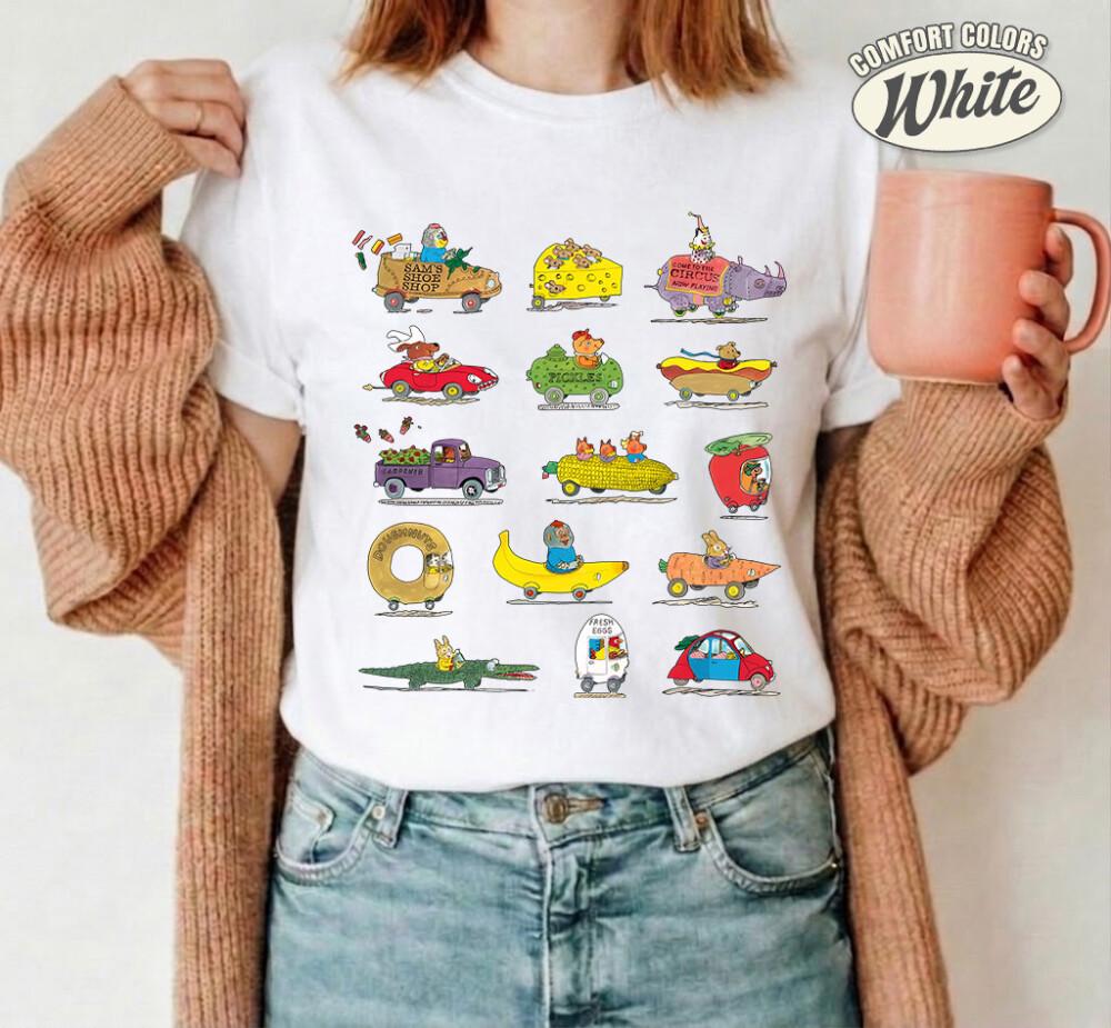 Richard Scarry Comfort Colors Busytown Vehicles Tee Vintage Childrens Book Preschool Teacher Tee Book Lover Fans (2)
