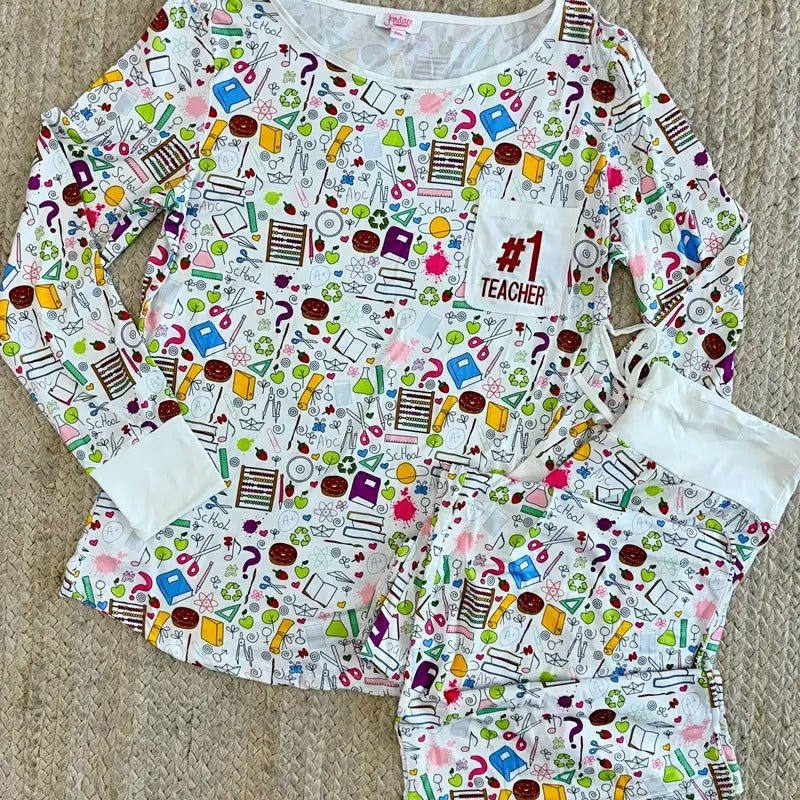 #1 Teacher Pajama Set T-Shirts, Hoodie, Sweatshirt | PureTeeCo.com