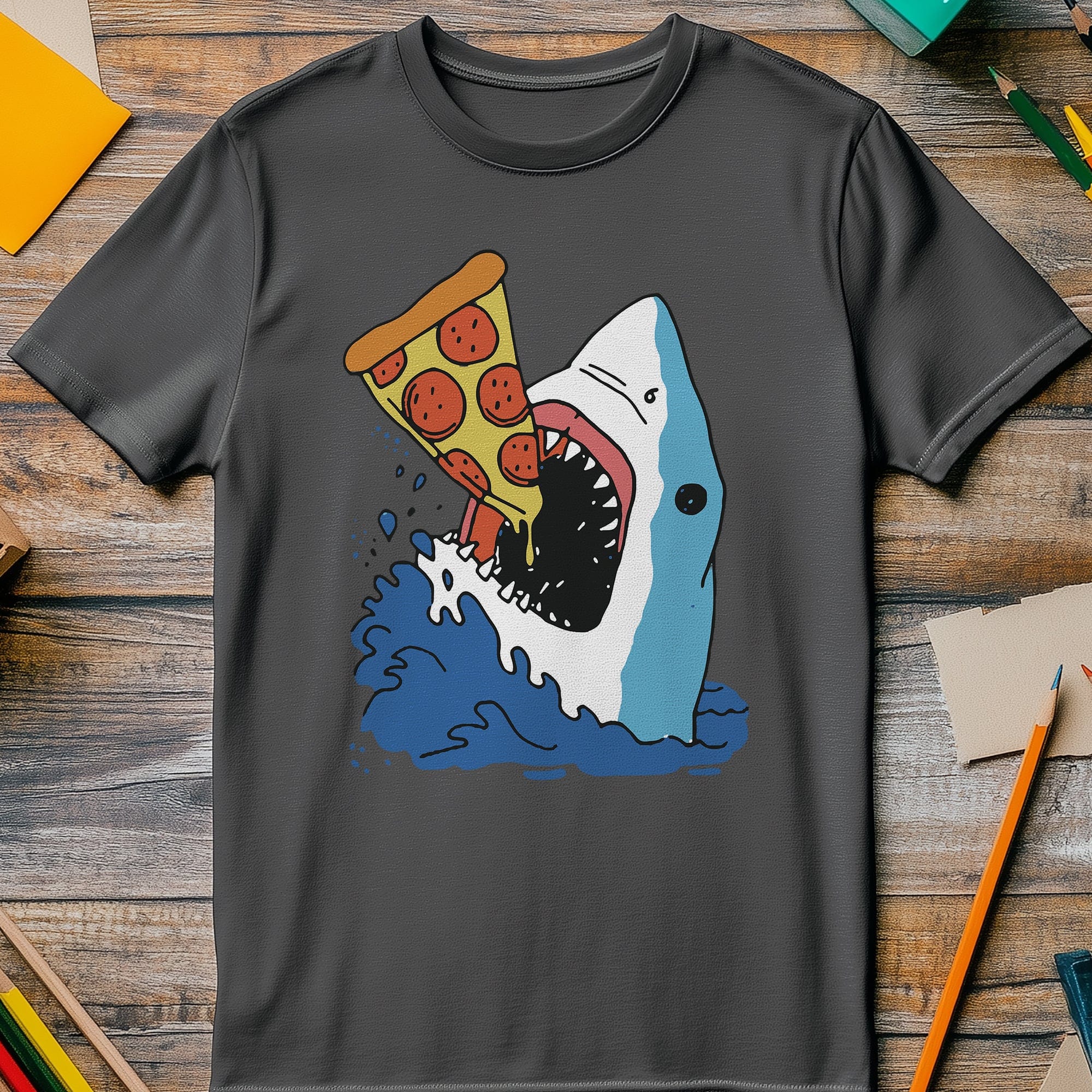 Shark Attack Pizza T-shirt - Hoodie, Sweatshirt | PureTeeCo.com (Image 3)