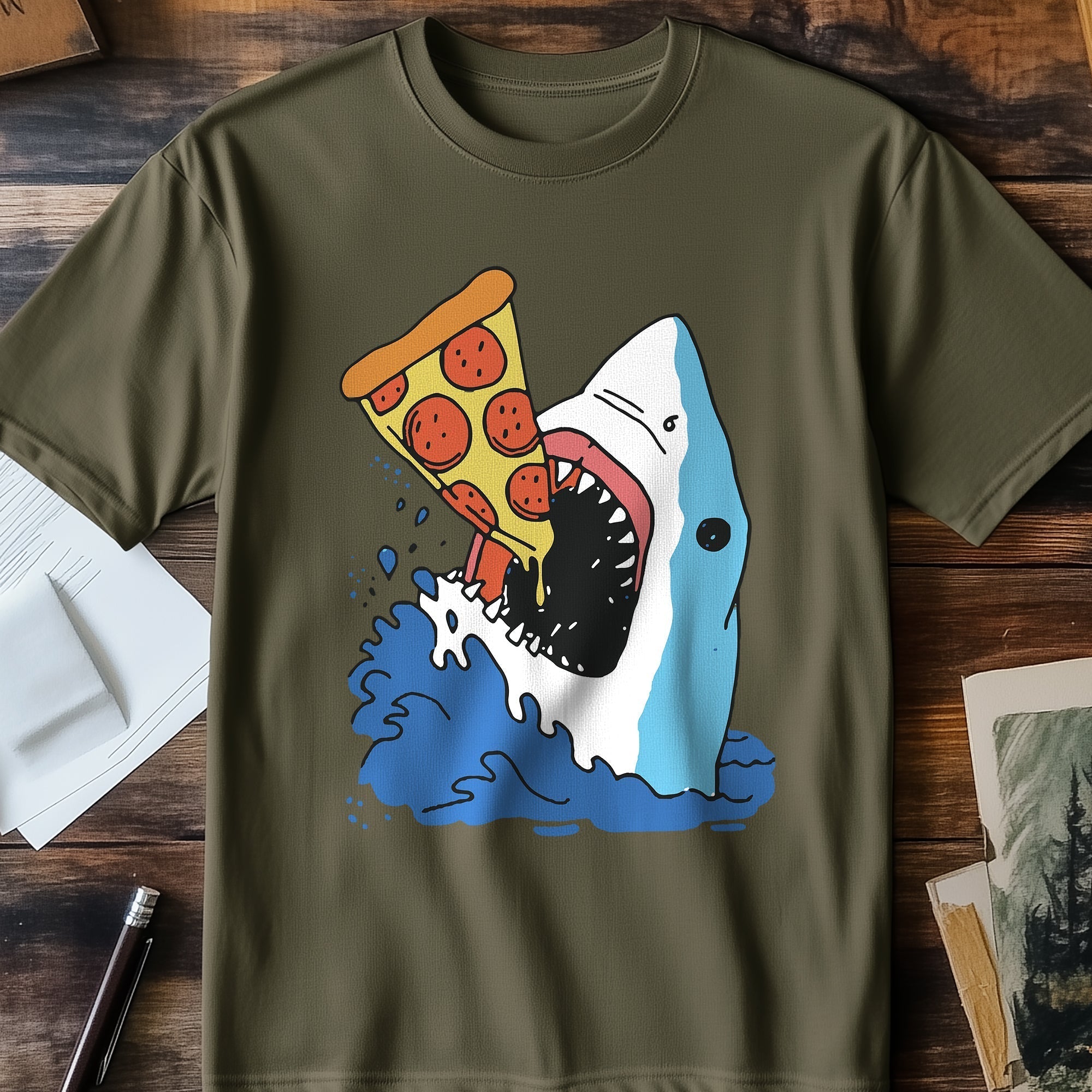 Shark Attack Pizza T-shirt - Hoodie, Sweatshirt | PureTeeCo.com (Image 4)