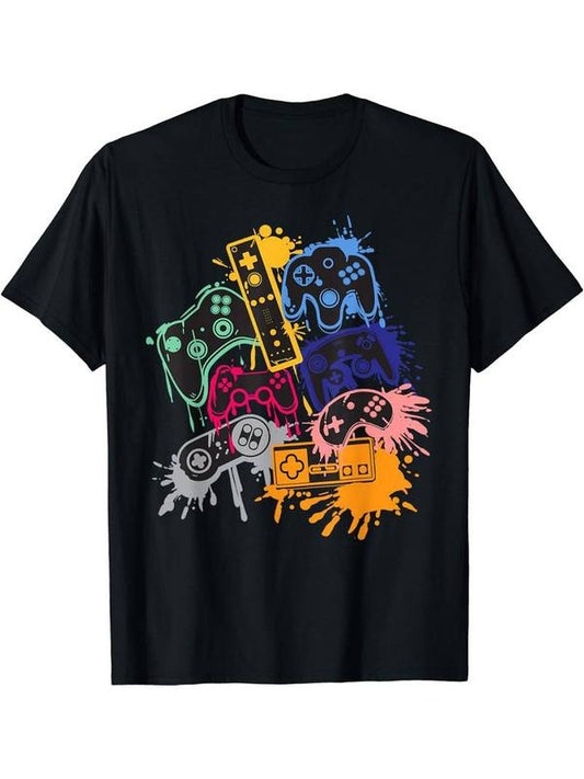 [100% Cotton] [Soft Graphic Tee for All Seasons] Men's Casual Video Game Controller Graphic Tee - Soft Polyester, Round Neck
