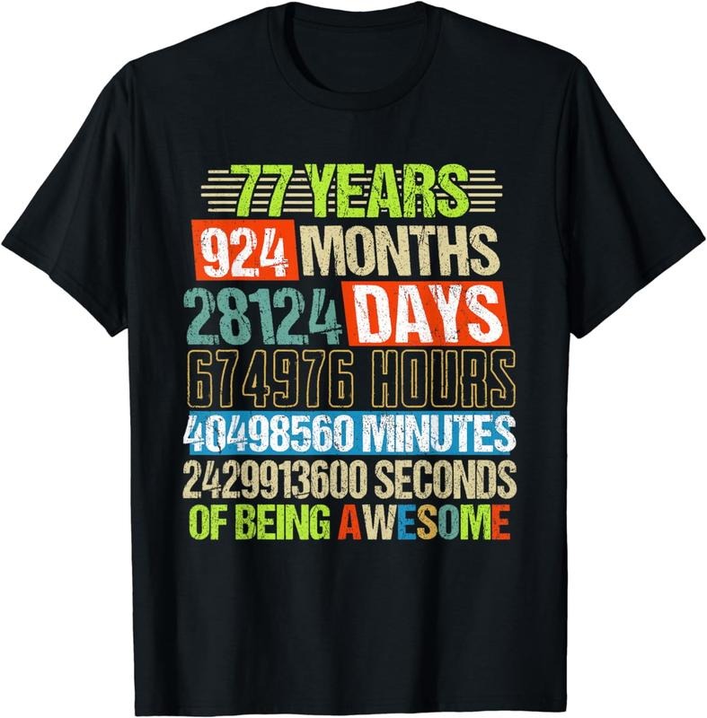 [100% Cotton] 77th Birthday Gifts Funny Countdown 77 Yrs Old Being Awesome T-Shirt Hoodie, Sweatshirt | PureTeeCo.com