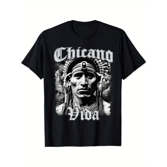 [100% Cotton] Chicano Vida retro Aztec Native American Mexican T-shirt. Men's personalized design