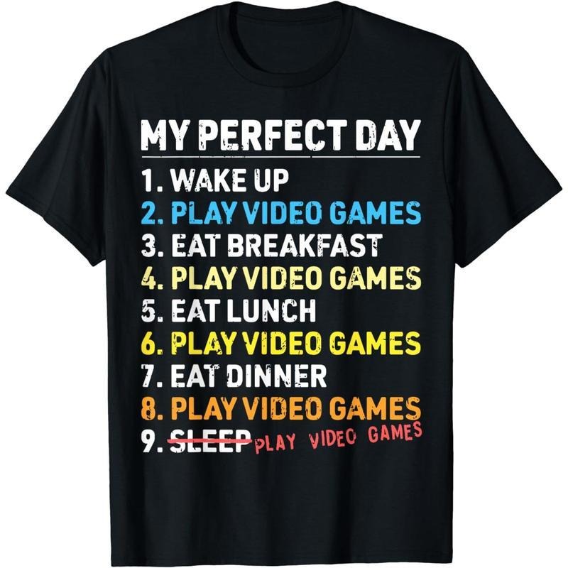 [100% Cotton] Cotton Short Sleeve My Perfect Day Video Games Funny Gamer Mens Boys Gaming T-Shirt for Men Women Hoodie,...