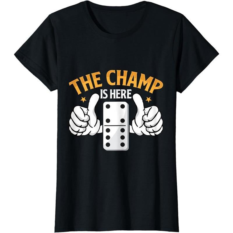 [100% Cotton] Cotton Short Sleeve The Champ Is Here Dominoes King Domino Player Tile Lover T-Shirt for Men Women Hoodie,...