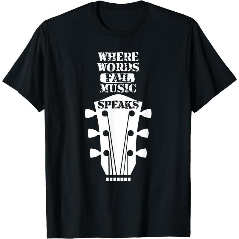 [100% Cotton] Cotton Short Sleeve Where Words Fail Music Speaks T-Shirt T-Shirt for Men Women