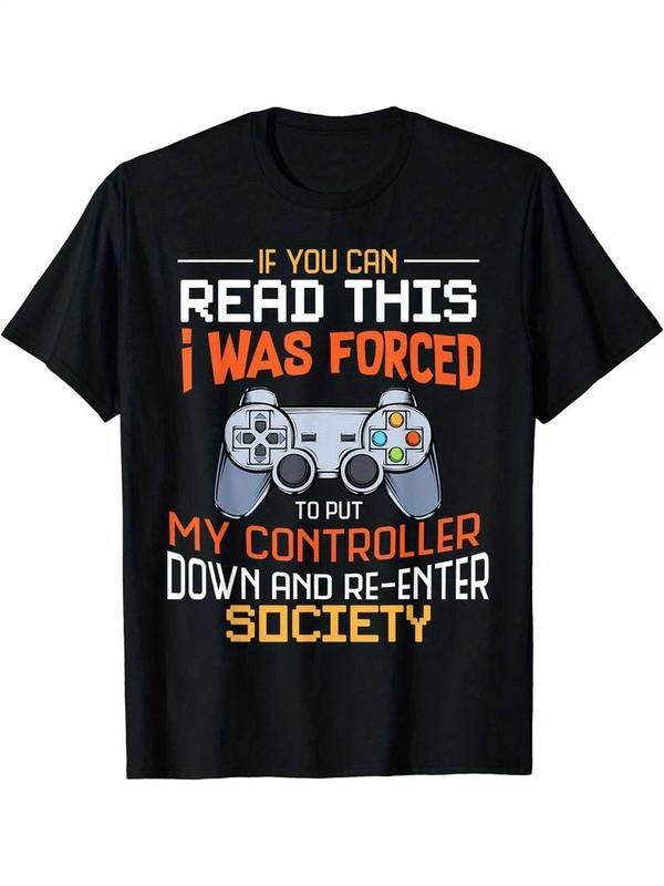 [100% Cotton] Crew Neck Game Console Print Men's Fashionable Summer Short Sleeve Sports T-shirt, Comfortable And...