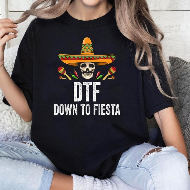 [100% Cotton] DTF Down To Fiesta Shirt Funny Mexican Skull Cinco De Mayo T-Shirt Hoodie, Sweatshirt | PureTeeCo.com