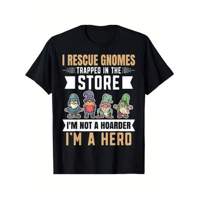 [100% Cotton] Garden Lovers' Favorite Graphic T-Shirt - Humorous "I Rescue Gnomes Not A Hoarder A Hero Gardener" Design
