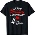 [100% Cotton] Happy 4th Wedding Anniversary Heart Love Him Her Couple T-Shirt Hoodie, Sweatshirt | PureTeeCo.com