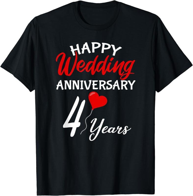 [100% Cotton] Happy 4th Wedding Anniversary Heart Love Him Her Couple T-Shirt Hoodie, Sweatshirt | PureTeeCo.com