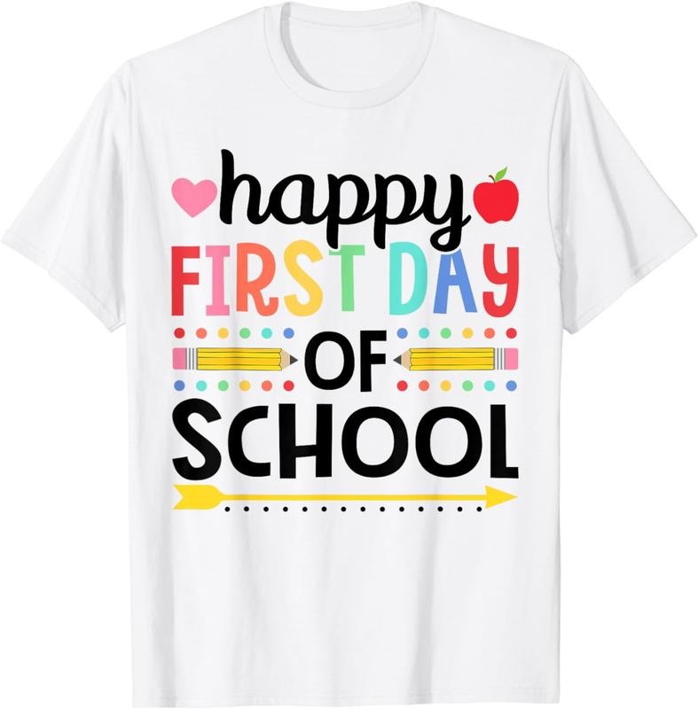 [100% Cotton] Happy First Day Of School Teachers Students Back To School T-Shirt Hoodie, Sweatshirt | PureTeeCo.com